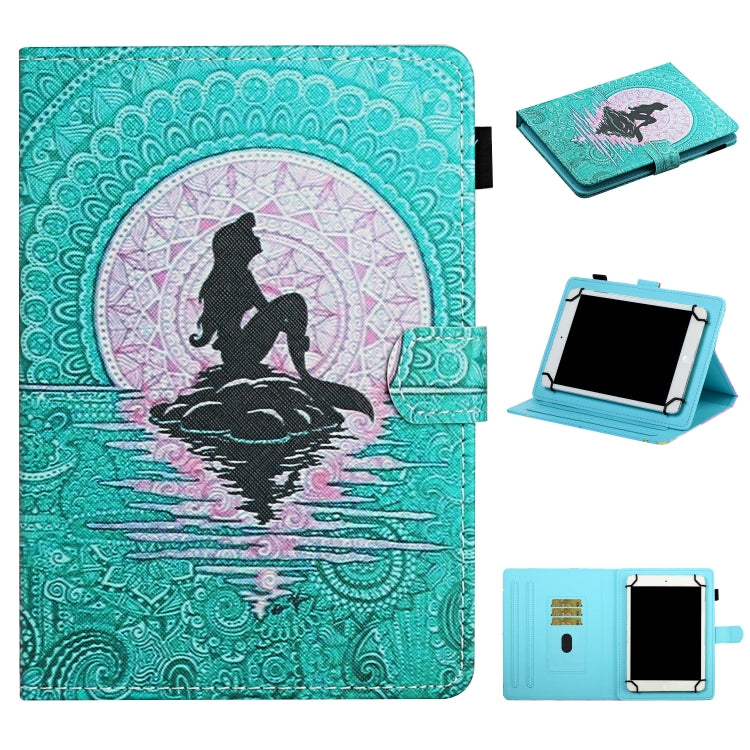 For 10 inch Universal Tablet PC Colored Drawing Pattern Horizontal Flip Leather Case with Holder & Card Slots(Mermaid) - 10 - 11 inch by buy2fix | Online Shopping UK | buy2fix