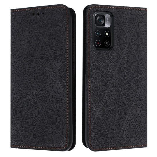 For Xiaomi Poco M4 Pro 5G Ethnic Embossed Adsorption Leather Phone Case(Black)