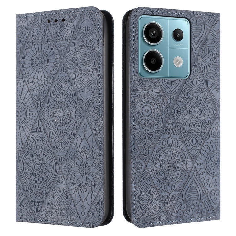 For Xiaomi Redmi Note 13 Pro 5G Ethnic Embossed Adsorption Leather Phone Case(Grey) - Xiaomi Cases by buy2fix | Online Shopping UK | buy2fix