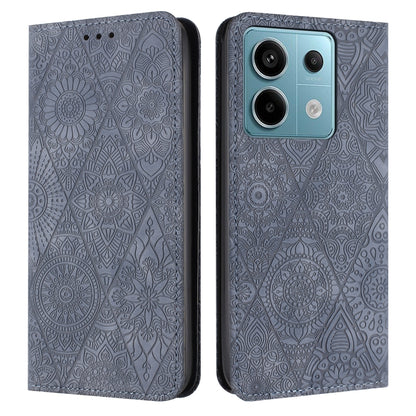 For Xiaomi Redmi Note 13 Pro 5G Ethnic Embossed Adsorption Leather Phone Case(Grey) - Xiaomi Cases by buy2fix | Online Shopping UK | buy2fix