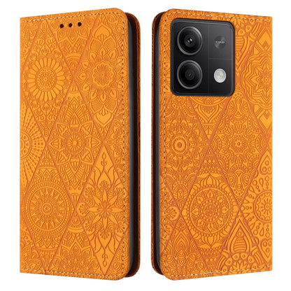 For Xiaomi Redmi Note 13 5G Ethnic Embossed Adsorption Leather Phone Case(Yellow) - Xiaomi Cases by buy2fix | Online Shopping UK | buy2fix