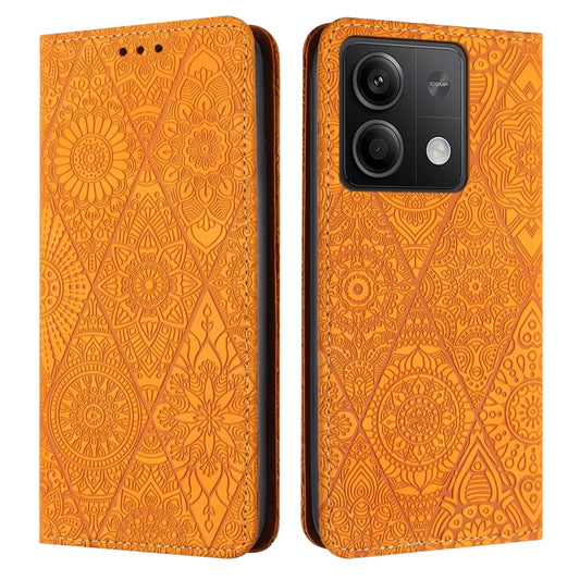 For Xiaomi Redmi Note 13 5G Ethnic Embossed Adsorption Leather Phone Case(Yellow) - Xiaomi Cases by buy2fix | Online Shopping UK | buy2fix