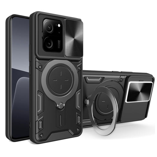 For Xiaomi 13T / Redmi K60 Ultra CD Texture Sliding Camshield Magnetic Holder Phone Case(Black) - Xiaomi Cases by buy2fix | Online Shopping UK | buy2fix