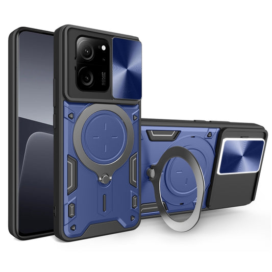 For Xiaomi 13T / Redmi K60 Ultra CD Texture Sliding Camshield Magnetic Holder Phone Case(Blue) - Xiaomi Cases by buy2fix | Online Shopping UK | buy2fix