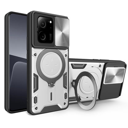 For Xiaomi 13T / Redmi K60 Ultra CD Texture Sliding Camshield Magnetic Holder Phone Case(Silver) - Xiaomi Cases by buy2fix | Online Shopping UK | buy2fix