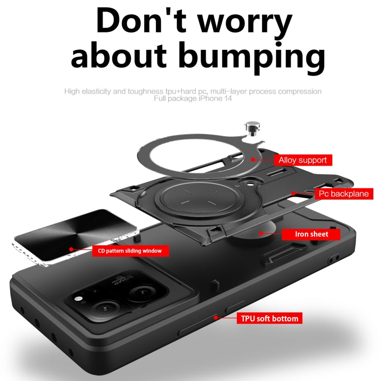 For Xiaomi 13T / Redmi K60 Ultra CD Texture Sliding Camshield Magnetic Holder Phone Case(Silver) - Xiaomi Cases by buy2fix | Online Shopping UK | buy2fix