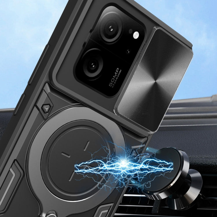 For Xiaomi 13T / Redmi K60 Ultra CD Texture Sliding Camshield Magnetic Holder Phone Case(Silver) - Xiaomi Cases by buy2fix | Online Shopping UK | buy2fix
