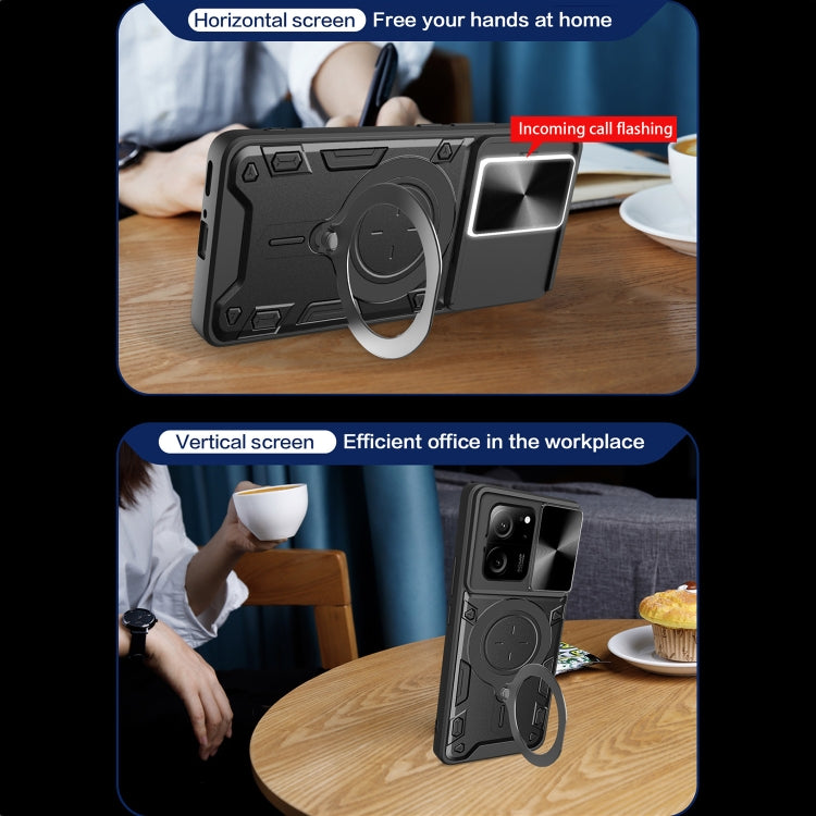For Xiaomi 13T / Redmi K60 Ultra CD Texture Sliding Camshield Magnetic Holder Phone Case(Silver) - Xiaomi Cases by buy2fix | Online Shopping UK | buy2fix