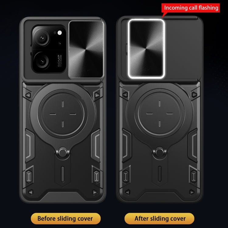 For Xiaomi 13T / Redmi K60 Ultra CD Texture Sliding Camshield Magnetic Holder Phone Case(Silver) - Xiaomi Cases by buy2fix | Online Shopping UK | buy2fix