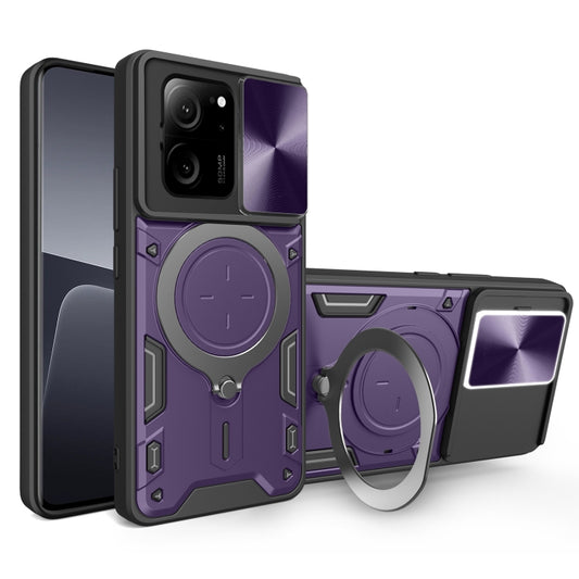 For Xiaomi 13T / Redmi K60 Ultra CD Texture Sliding Camshield Magnetic Holder Phone Case(Purple) - Xiaomi Cases by buy2fix | Online Shopping UK | buy2fix
