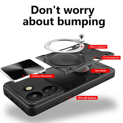 For Xiaomi Redmi 13C 4G CD Texture Sliding Camshield Magnetic Holder Phone Case(Black) by buy2fix