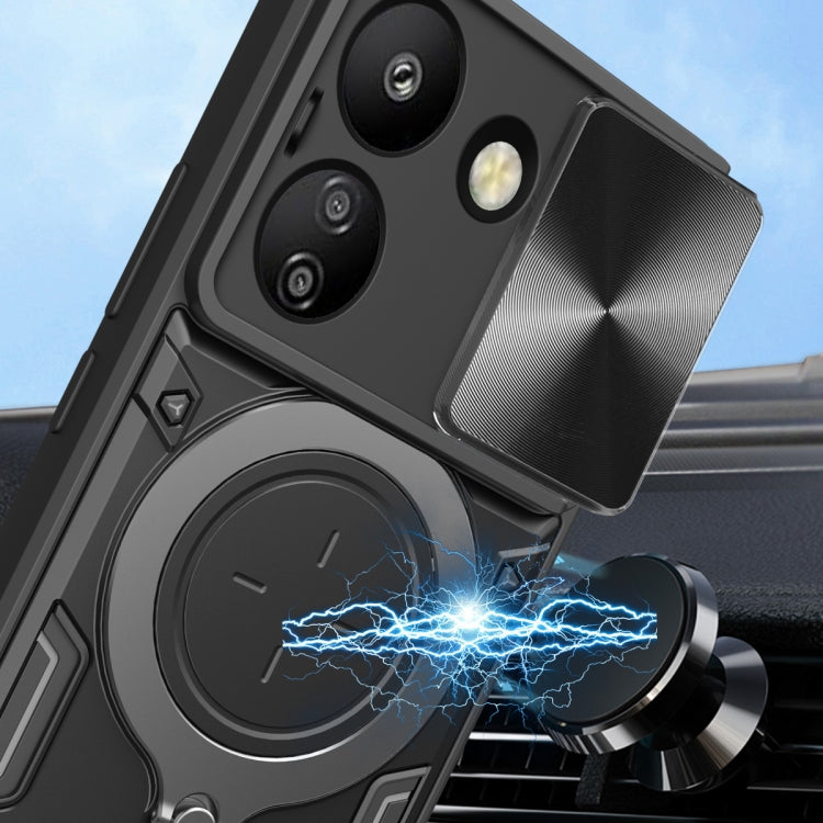 For Xiaomi Redmi 13C 4G CD Texture Sliding Camshield Magnetic Holder Phone Case(Black) by buy2fix