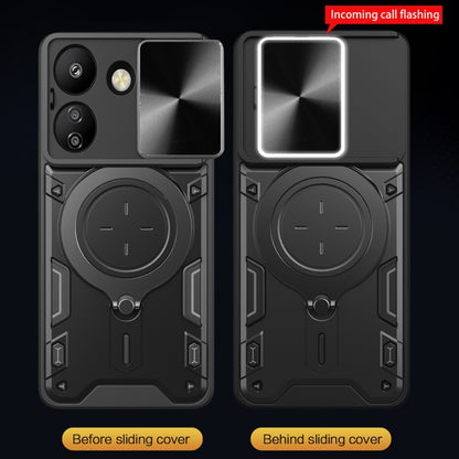 For Xiaomi Redmi 13C 4G CD Texture Sliding Camshield Magnetic Holder Phone Case(Black) by buy2fix