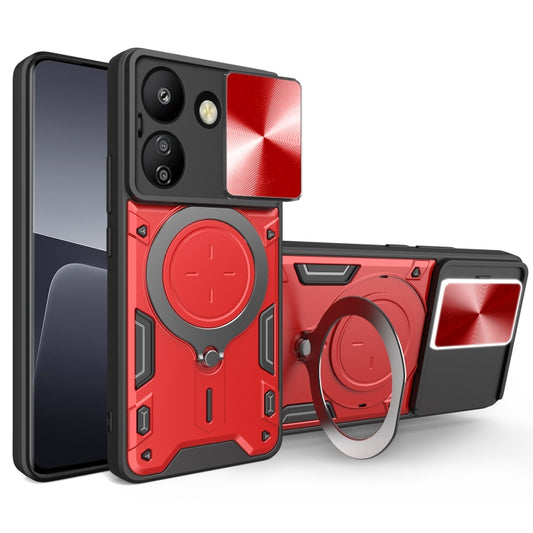For Xiaomi Redmi 13C 4G CD Texture Sliding Camshield Magnetic Holder Phone Case(Red) by buy2fix