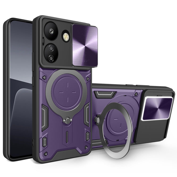 For Xiaomi Redmi 13C 4G CD Texture Sliding Camshield Magnetic Holder Phone Case(Purple) by buy2fix