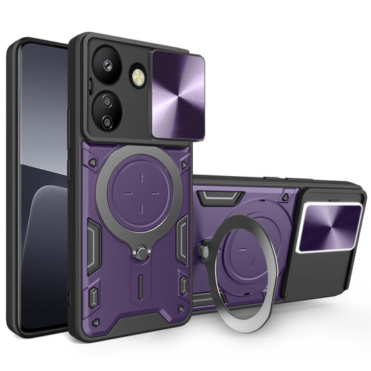 For Xiaomi Redmi 13C 4G CD Texture Sliding Camshield Magnetic Holder Phone Case(Purple) by buy2fix