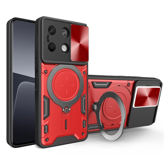 For Xiaomi Redmi Note 13 5G CD Texture Sliding Camshield Magnetic Holder Phone Case(Red) - Xiaomi Cases by buy2fix | Online Shopping UK | buy2fix