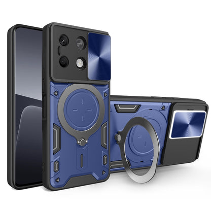 For Xiaomi Redmi Note 13 5G CD Texture Sliding Camshield Magnetic Holder Phone Case(Blue) - Xiaomi Cases by buy2fix | Online Shopping UK | buy2fix