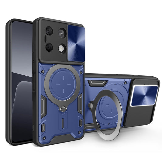 For Xiaomi Redmi Note 13 5G CD Texture Sliding Camshield Magnetic Holder Phone Case(Blue) - Xiaomi Cases by buy2fix | Online Shopping UK | buy2fix