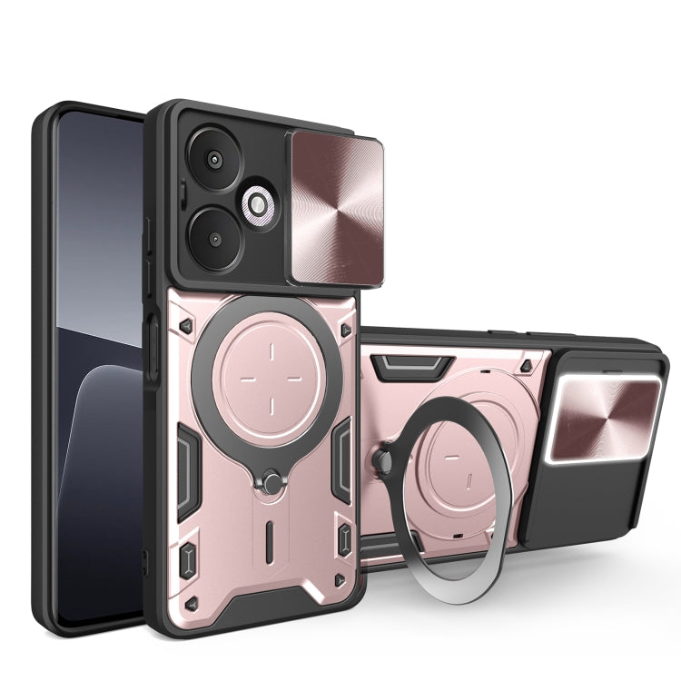 For Xiaomi Redmi 13C 5G Global CD Texture Sliding Camshield Magnetic Holder Phone Case(Pink) by buy2fix