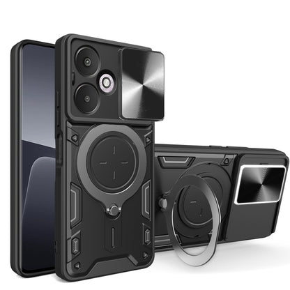 For Xiaomi Redmi 13C 5G Global CD Texture Sliding Camshield Magnetic Holder Phone Case(Black) by buy2fix