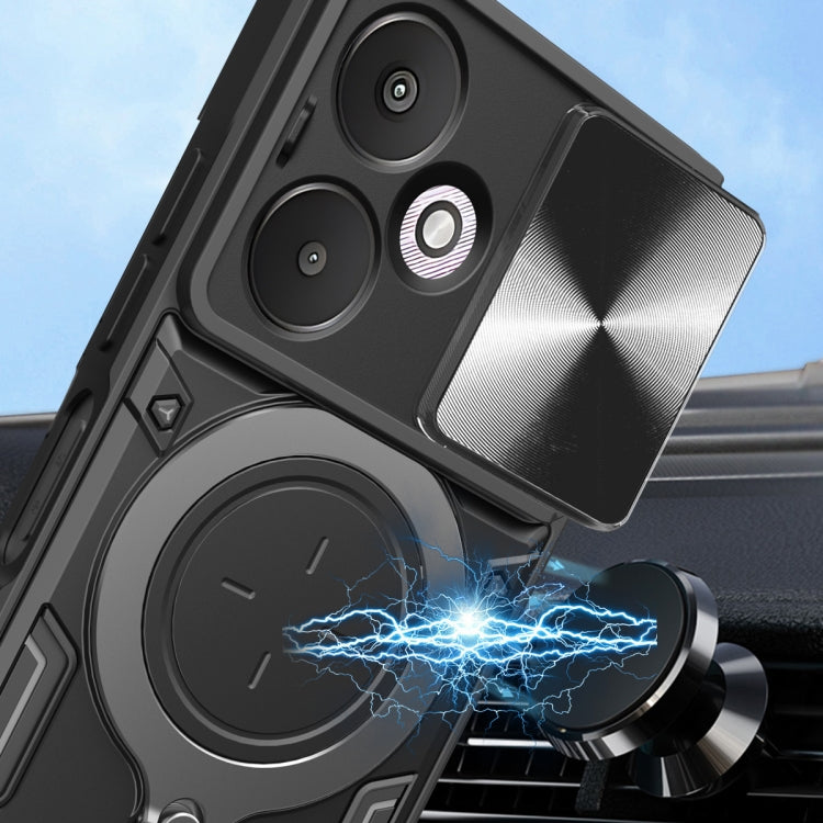For Xiaomi Redmi 13C 5G Global CD Texture Sliding Camshield Magnetic Holder Phone Case(Black) by buy2fix