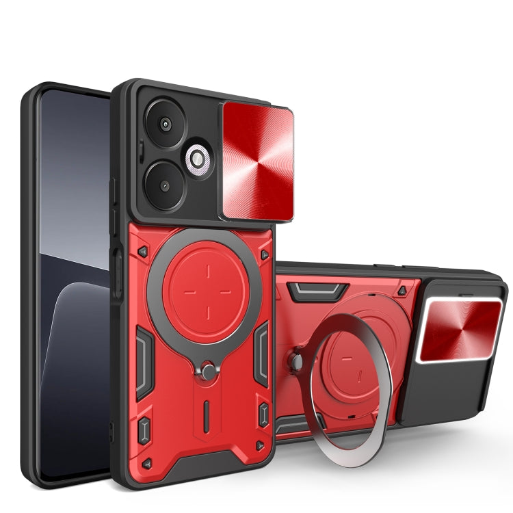 For Xiaomi Redmi 13C 5G Global CD Texture Sliding Camshield Magnetic Holder Phone Case(Red) by buy2fix