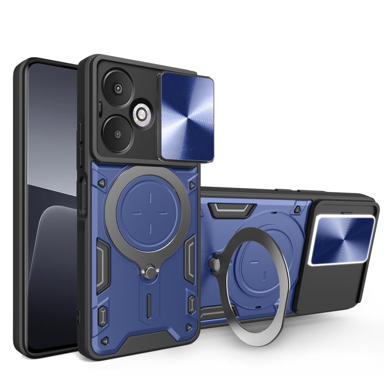 For Xiaomi Redmi 13C 5G Global CD Texture Sliding Camshield Magnetic Holder Phone Case(Blue) by buy2fix