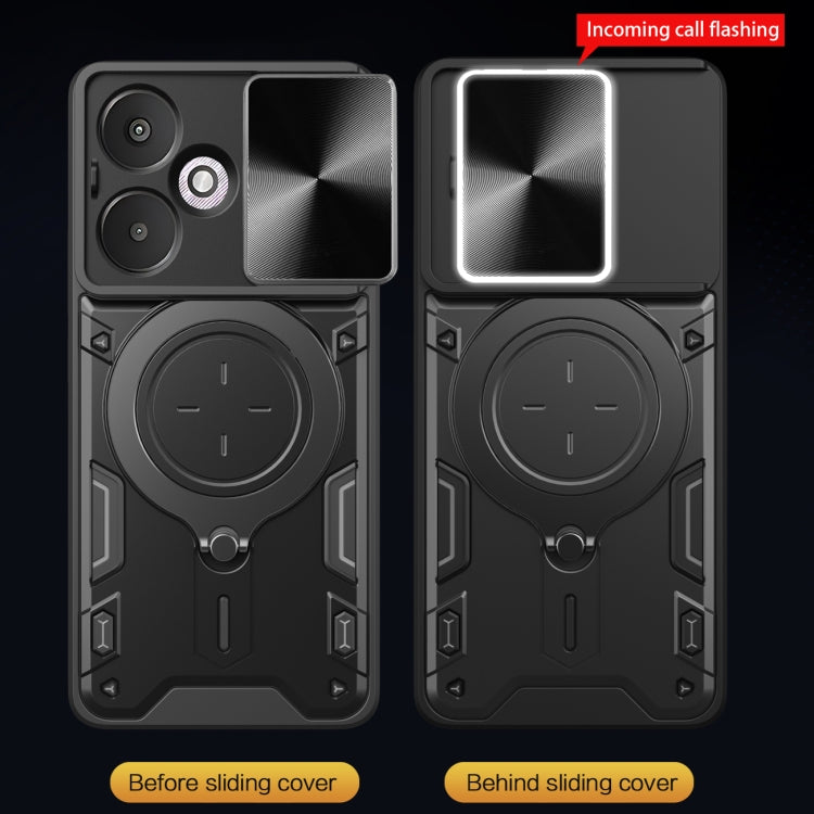 For Xiaomi Redmi 13C 5G Global CD Texture Sliding Camshield Magnetic Holder Phone Case(Silver) by buy2fix