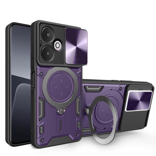For Xiaomi Redmi 13C 5G Global CD Texture Sliding Camshield Magnetic Holder Phone Case(Purple) by buy2fix