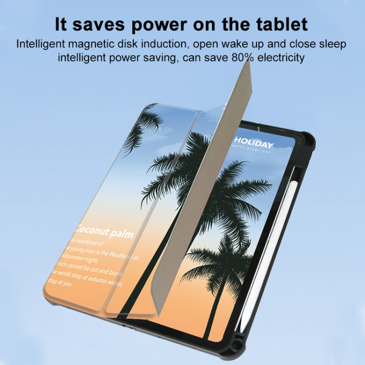 For iPad Air 11 2025 / 2024 3-Fold 360 Rotation Painted Leather Smart Tablet Case(Coconut Tree) - iPad Pro 11 (2022/2021) Cases by buy2fix | Online Shopping UK | buy2fix