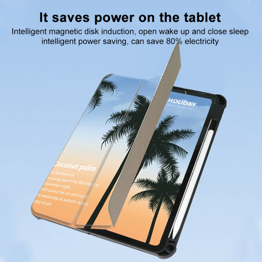For iPad Air 11 2025 / 2024 3-Fold 360 Rotation Painted Leather Smart Tablet Case(Coconut Tree) - iPad Pro 11 (2022/2021) Cases by buy2fix | Online Shopping UK | buy2fix