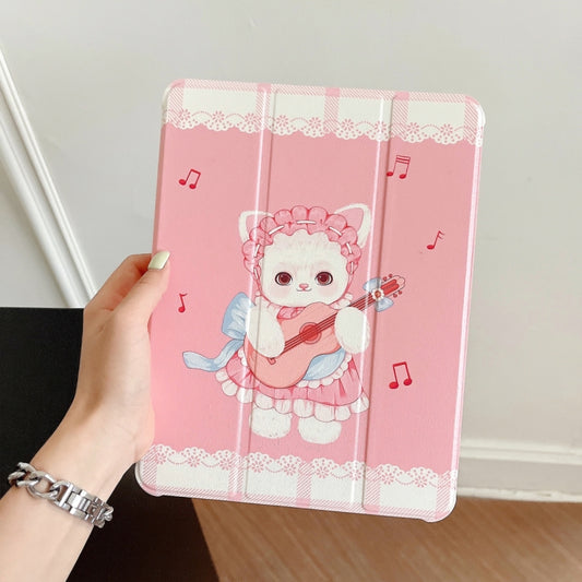 For iPad Air 11 2025 / 2024 3-Fold 360 Rotation Painted Leather Smart Tablet Case(Guitar Cat) - iPad Pro 11 (2022/2021) Cases by buy2fix | Online Shopping UK | buy2fix