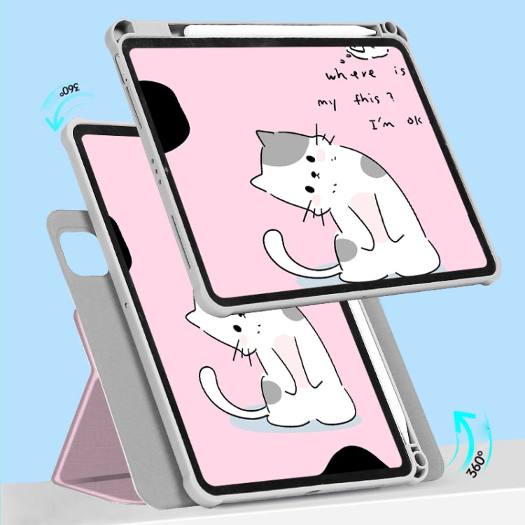 For iPad 10.2 2021 / 2020 / 10.5 720 Rotation Magnetic Painted Leather Smart Tablet Case(Pink Cat) - iPad 10.2 Cases by buy2fix | Online Shopping UK | buy2fix