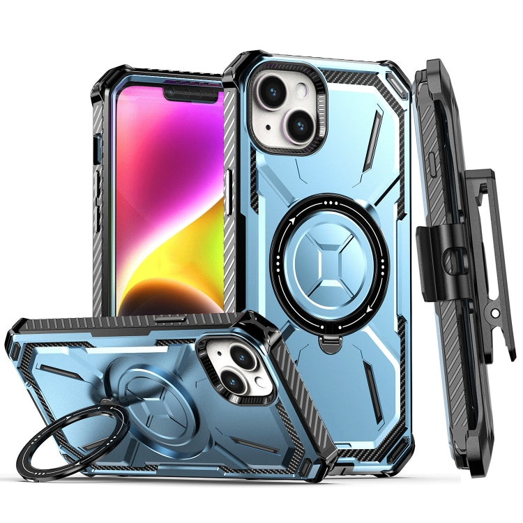 For iPhone 14 Plus Armor Series Holder Phone Case with Back Clip(Blue) - iPhone 14 Plus Cases by buy2fix | Online Shopping UK | buy2fix