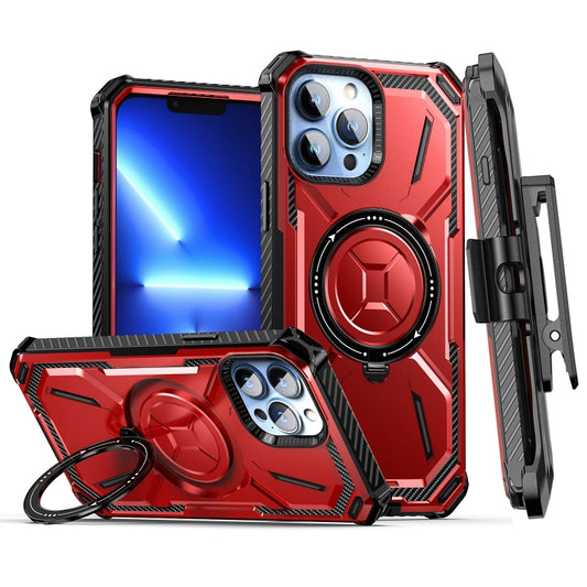 For iPhone 13 Pro Armor Series Holder Phone Case with Back Clip(Red) by buy2fix