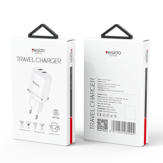 Yesido YC-26 USB Dual Ports Travel Charger(EU Plug) - USB Charger by Yesido | Online Shopping UK | buy2fix