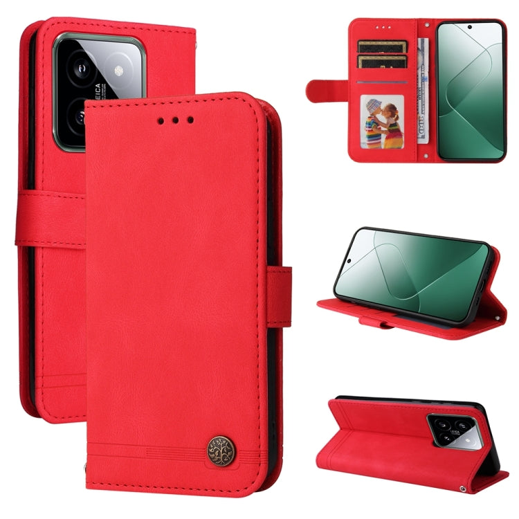 For Xiaomi 14 Skin Feel Life Tree Metal Button Leather Phone Case(Red) - Xiaomi Cases by buy2fix | Online Shopping UK | buy2fix