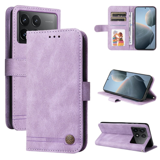 For Xiaomi Redmi K70 / K70 Pro Skin Feel Life Tree Metal Button Leather Phone Case(Purple) - Xiaomi Cases by buy2fix | Online Shopping UK | buy2fix