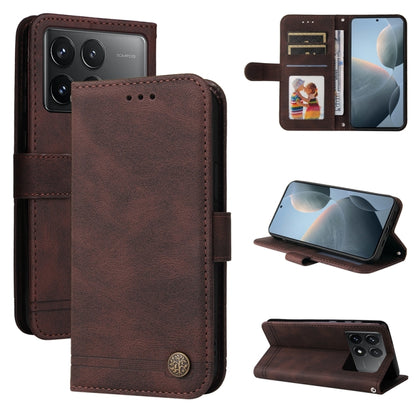 For Xiaomi Redmi K70 / K70 Pro Skin Feel Life Tree Metal Button Leather Phone Case(Brown) - Xiaomi Cases by buy2fix | Online Shopping UK | buy2fix