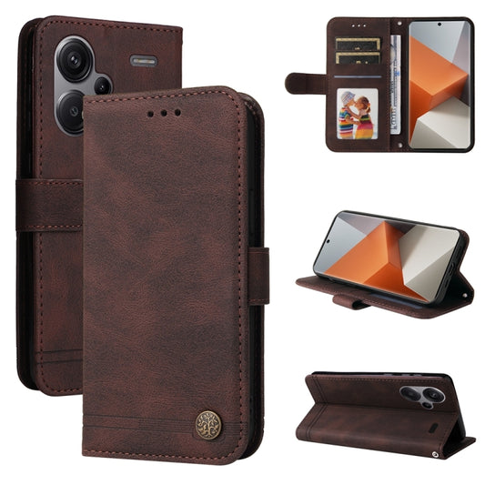 For Xiaomi Redmi Note13 Pro+ 5G Global Skin Feel Life Tree Metal Button Leather Phone Case(Brown) - Xiaomi Cases by buy2fix | Online Shopping UK | buy2fix