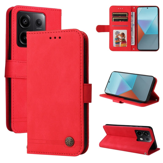 For Xiaomi Redmi Note13 Pro 5G Global Skin Feel Life Tree Metal Button Leather Phone Case(Red) - Xiaomi Cases by buy2fix | Online Shopping UK | buy2fix