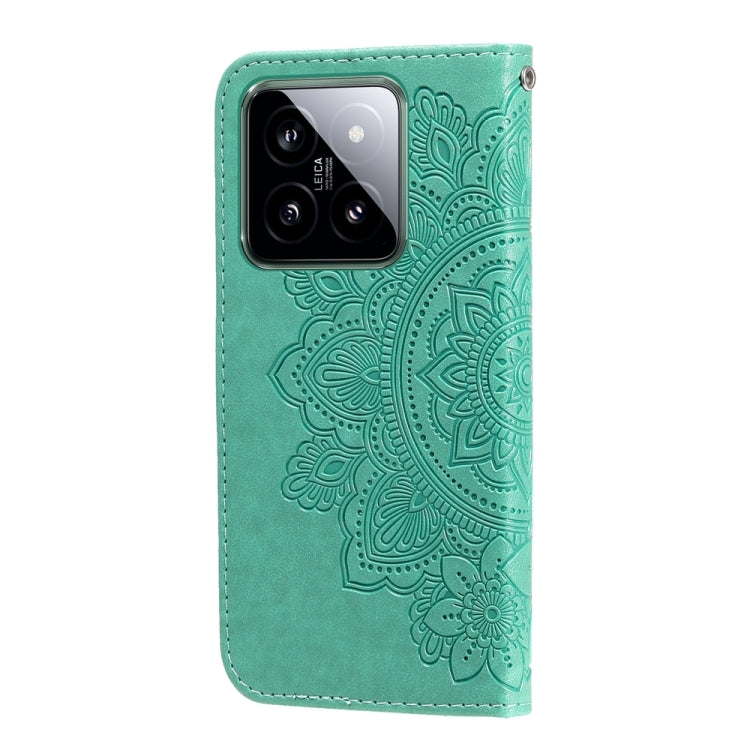 For Xiaomi 14 7-petal Flowers Embossing Leather Phone Case(Green) - Xiaomi Cases by buy2fix | Online Shopping UK | buy2fix