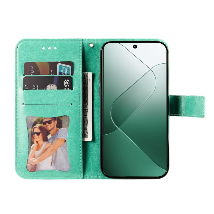 For Xiaomi 14 7-petal Flowers Embossing Leather Phone Case(Green) - Xiaomi Cases by buy2fix | Online Shopping UK | buy2fix