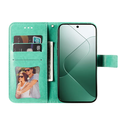 For Xiaomi 14 7-petal Flowers Embossing Leather Phone Case(Green) - Xiaomi Cases by buy2fix | Online Shopping UK | buy2fix