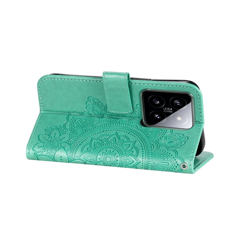 For Xiaomi 14 7-petal Flowers Embossing Leather Phone Case(Green) - Xiaomi Cases by buy2fix | Online Shopping UK | buy2fix