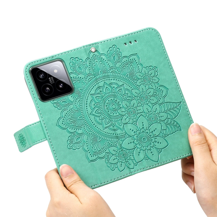 For Xiaomi 14 7-petal Flowers Embossing Leather Phone Case(Green) - Xiaomi Cases by buy2fix | Online Shopping UK | buy2fix