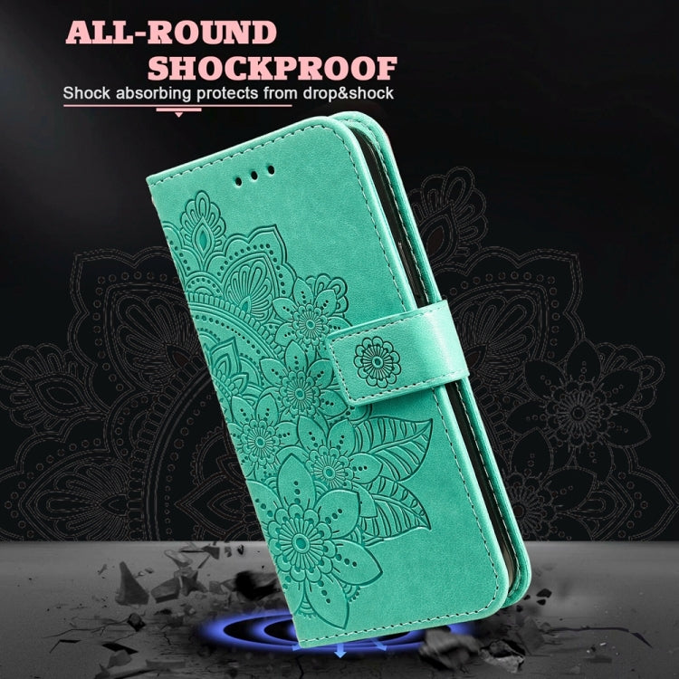 For Xiaomi 14 7-petal Flowers Embossing Leather Phone Case(Green) - Xiaomi Cases by buy2fix | Online Shopping UK | buy2fix