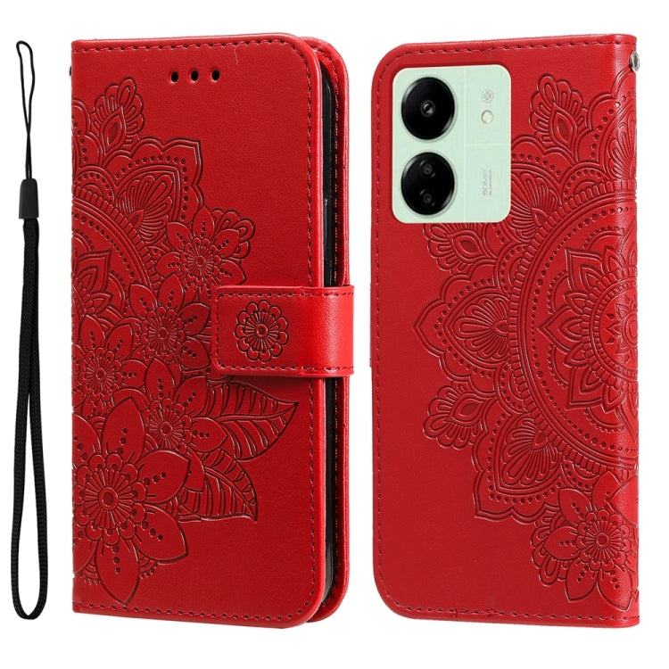 For Xiaomi Redmi 13C 4G 7-petal Flowers Embossing Leather Phone Case(Red) by buy2fix