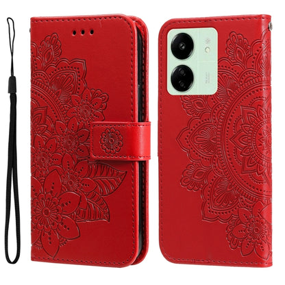 For Xiaomi Redmi 13C 4G 7-petal Flowers Embossing Leather Phone Case(Red) by buy2fix